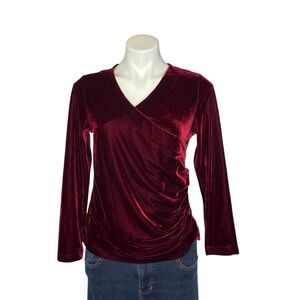 SOFT SURROUNDINGS Alyssa Velvet Top Surplice Ruched Long Sleeves Petite Small